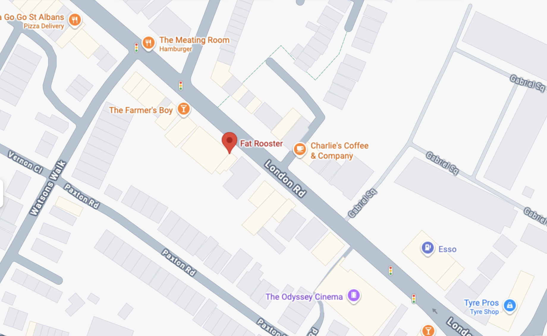 Map showing Fat Rooster on London Road, St. Albans